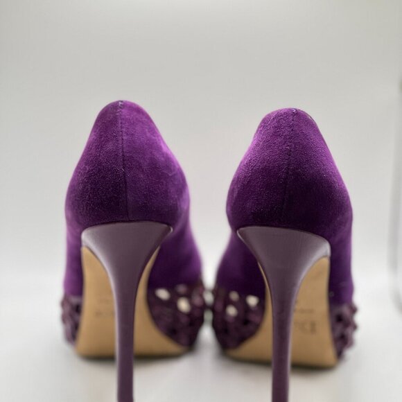Christian Dior | Purple Suede & Leather Peep-Toe Cutout Stiletto Heels - Picture 13 of 16